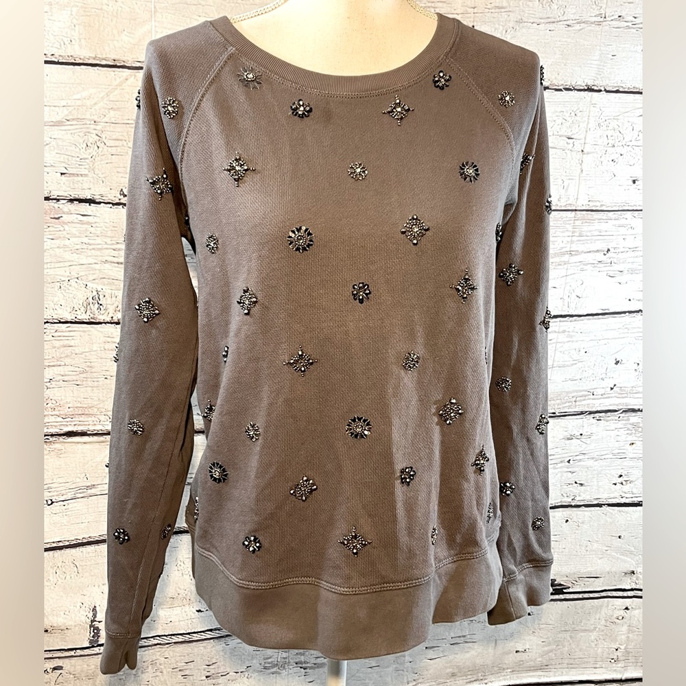J CREW Sweatshirt 100% Cotton Embellished Gray-Medium
